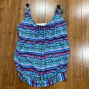 Aztec Geometric Print Tankini Top w/ Adjustable Straps - Size XL
